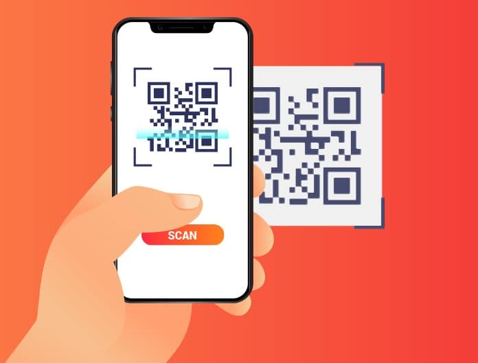 a podcast listener scanning a qr code with their smartphone