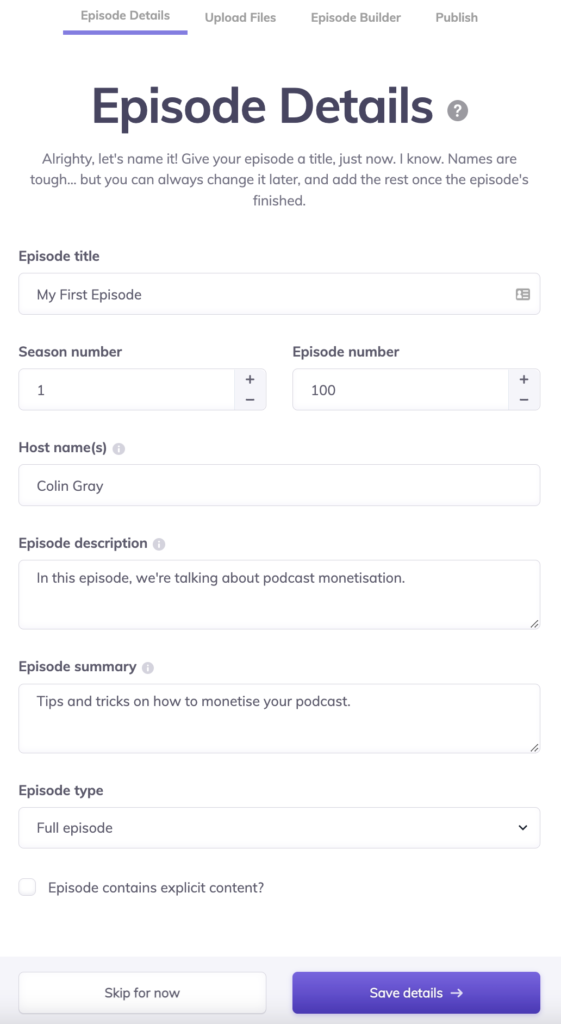 Episode details. 