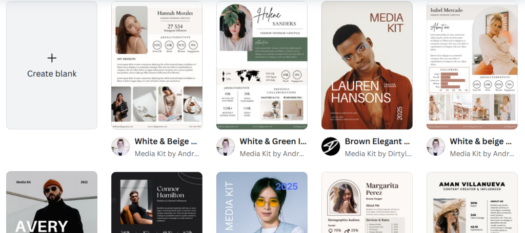 Canva has many media kit templates you can use for your podcast