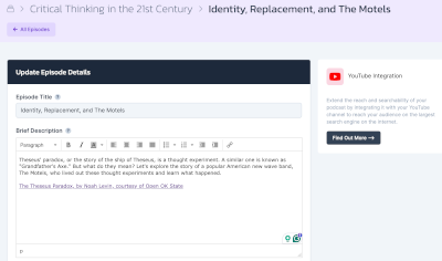 With Castos' YouTube integration, you can distribute your podcast on YouTube as a video, as easily as any podcast directory. 
