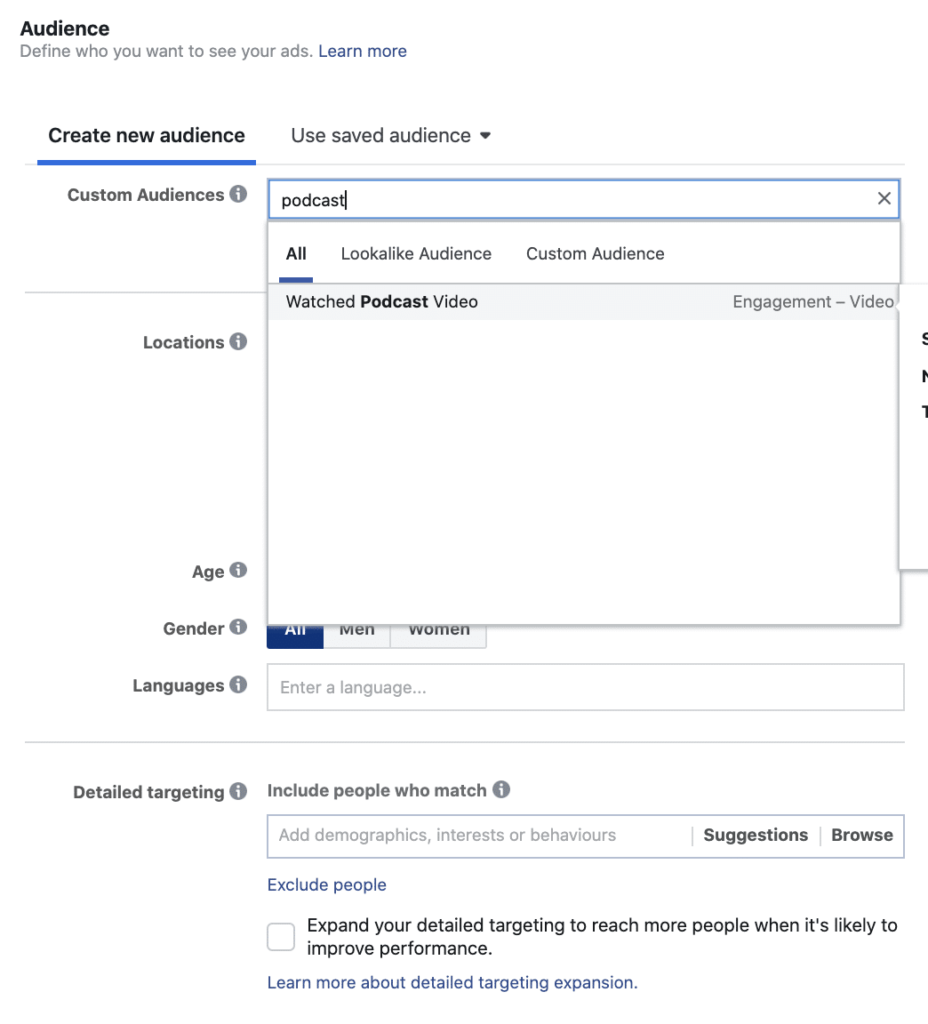 create new audience