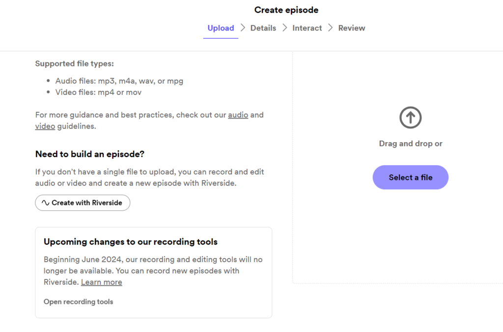 Uploading a podcast episode